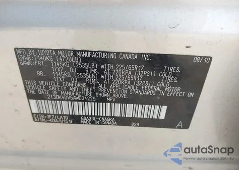 2010 Toyota Rav4 Limited V6 из США, поврежденный, VIN 2T3DK4DV5AW034229